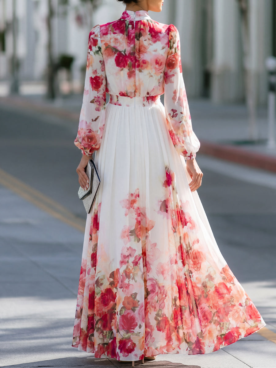 Watercolour Floral Chiffon Flowing Maxi Dress