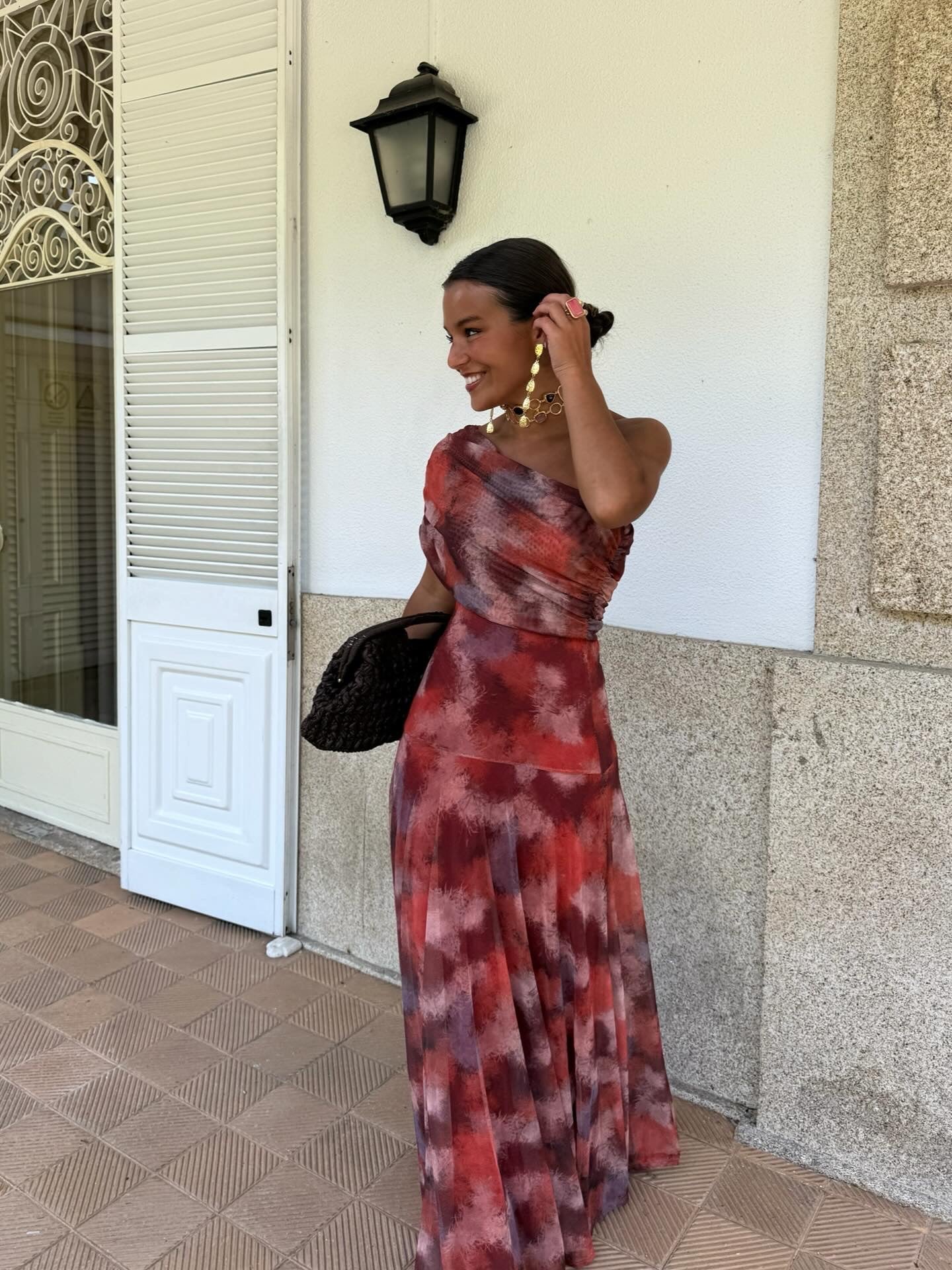 Long Off-the-Shoulder Watercolour Dress