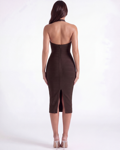 Vestido midi bandage con escote halter