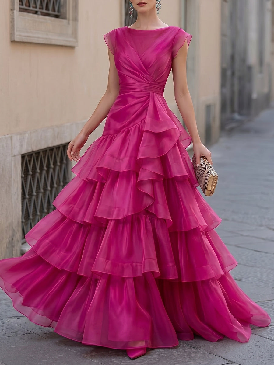 Sheer Organza Layered Ruffle Maxi Dress — Wedding Guest & Evening Gown