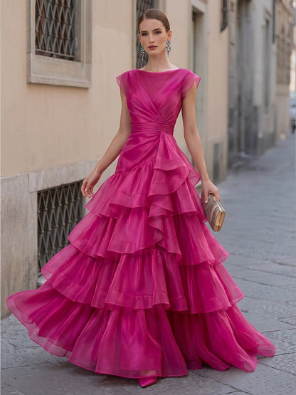 Sheer Organza Layered Ruffle Maxi Dress — Wedding Guest & Evening Gown