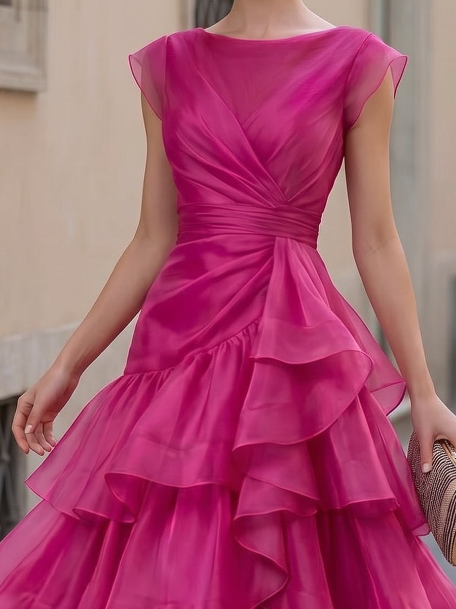 Sheer Organza Layered Ruffle Maxi Dress — Wedding Guest & Evening Gown