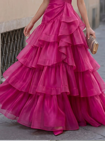 Sheer Organza Layered Ruffle Maxi Dress — Wedding Guest & Evening Gown