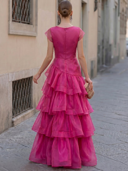 Sheer Organza Layered Ruffle Maxi Dress — Wedding Guest & Evening Gown