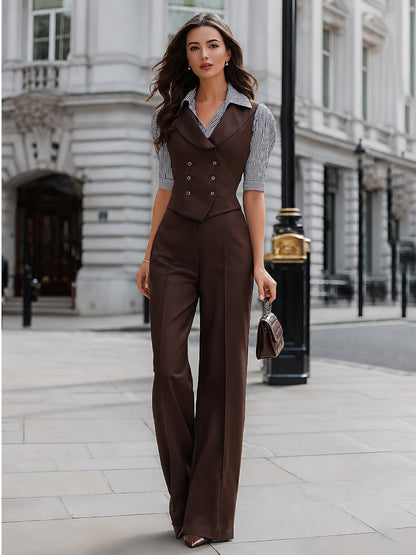 Layered-Look Waistcoat Top & Wide-Leg Trousers Two-Piece Set