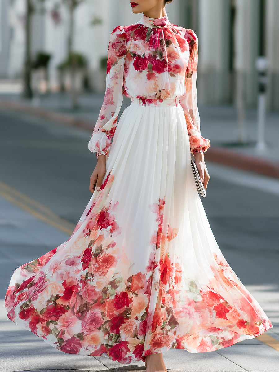Watercolour Floral Chiffon Flowing Maxi Dress
