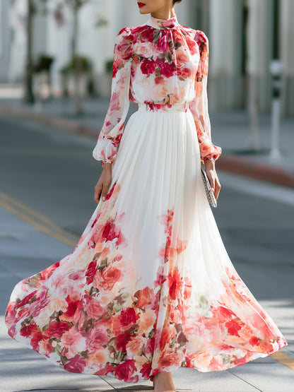 Watercolour Floral Chiffon Flowing Maxi Dress