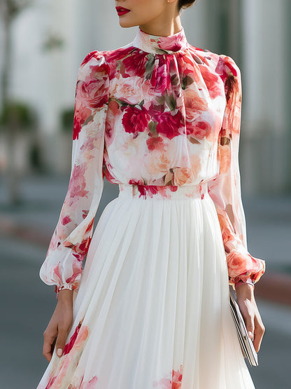 Watercolour Floral Chiffon Flowing Maxi Dress