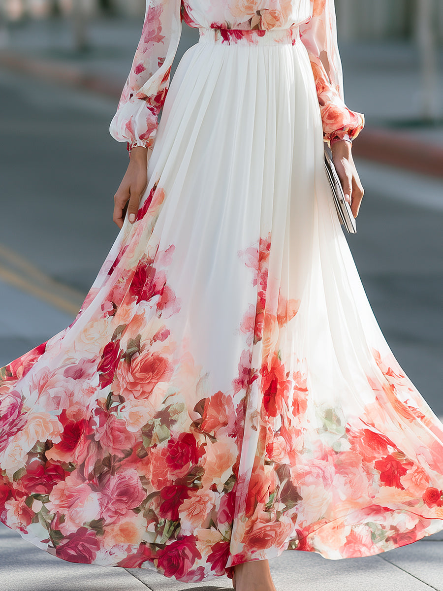 Watercolour Floral Chiffon Flowing Maxi Dress