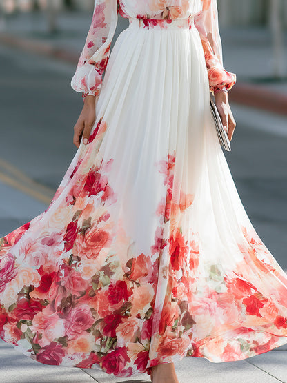 Watercolour Floral Chiffon Flowing Maxi Dress