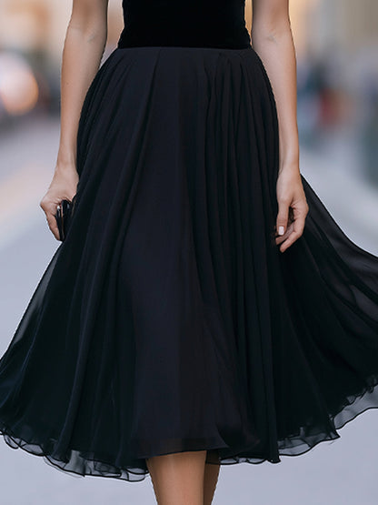 Velvet Bodice Flowing A-Line Midi Dress