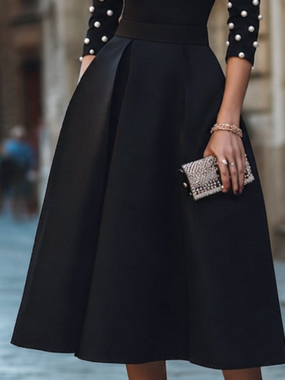 Pearl Embellished Sleeve Mock Neck Midi Dress