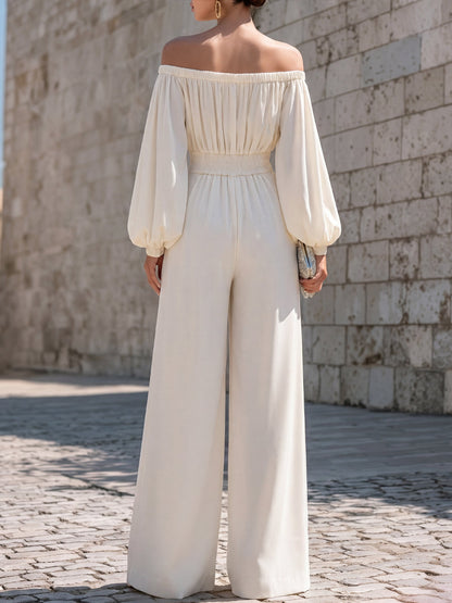 Off-Shoulder Wide-Leg Jumpsuit in Cotton Blend