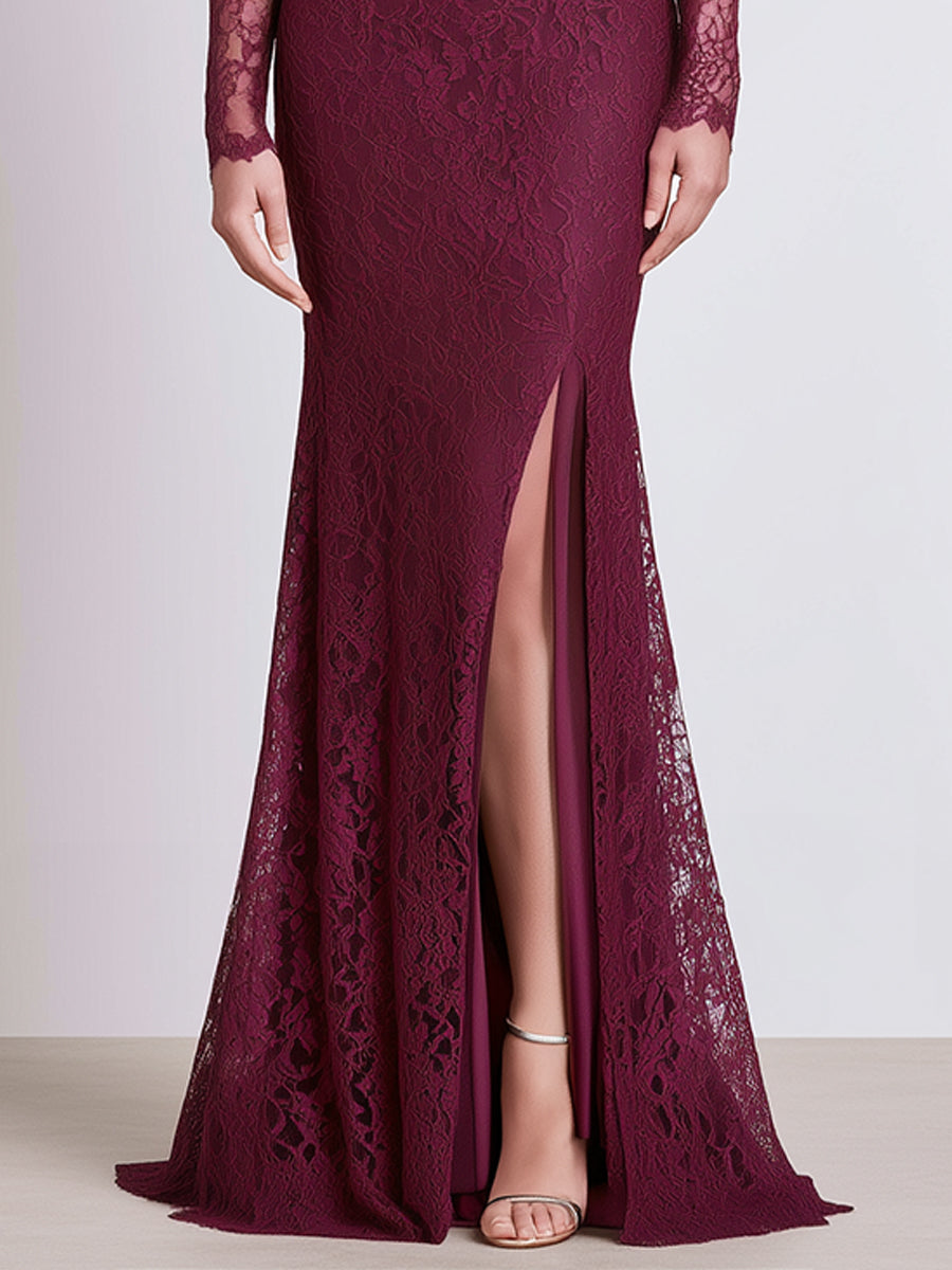 High Neck Long Sleeve Lace Mermaid Evening Gown