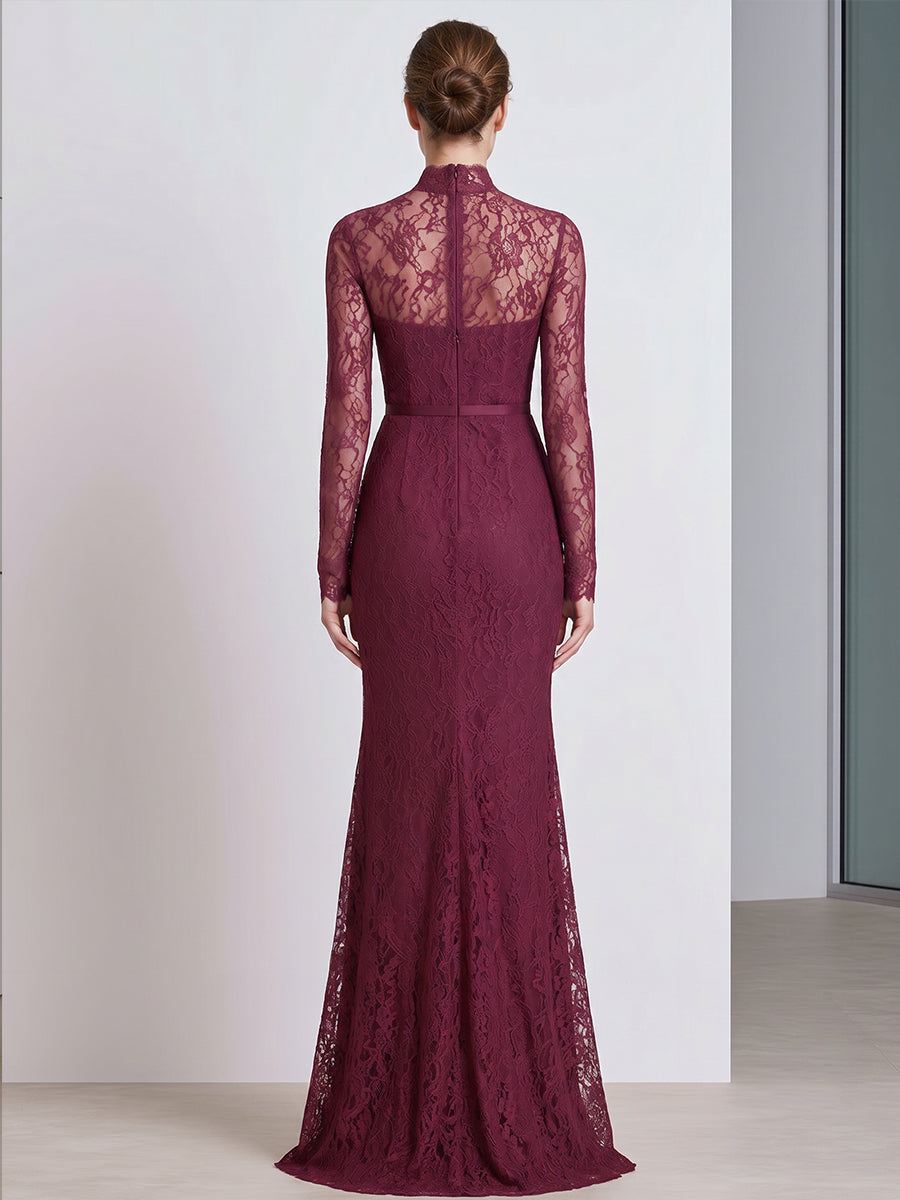High Neck Long Sleeve Lace Mermaid Evening Gown