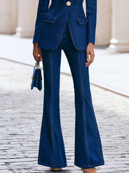 Tailored Denim Blazer & Flared Jeans Two-Piece Suit