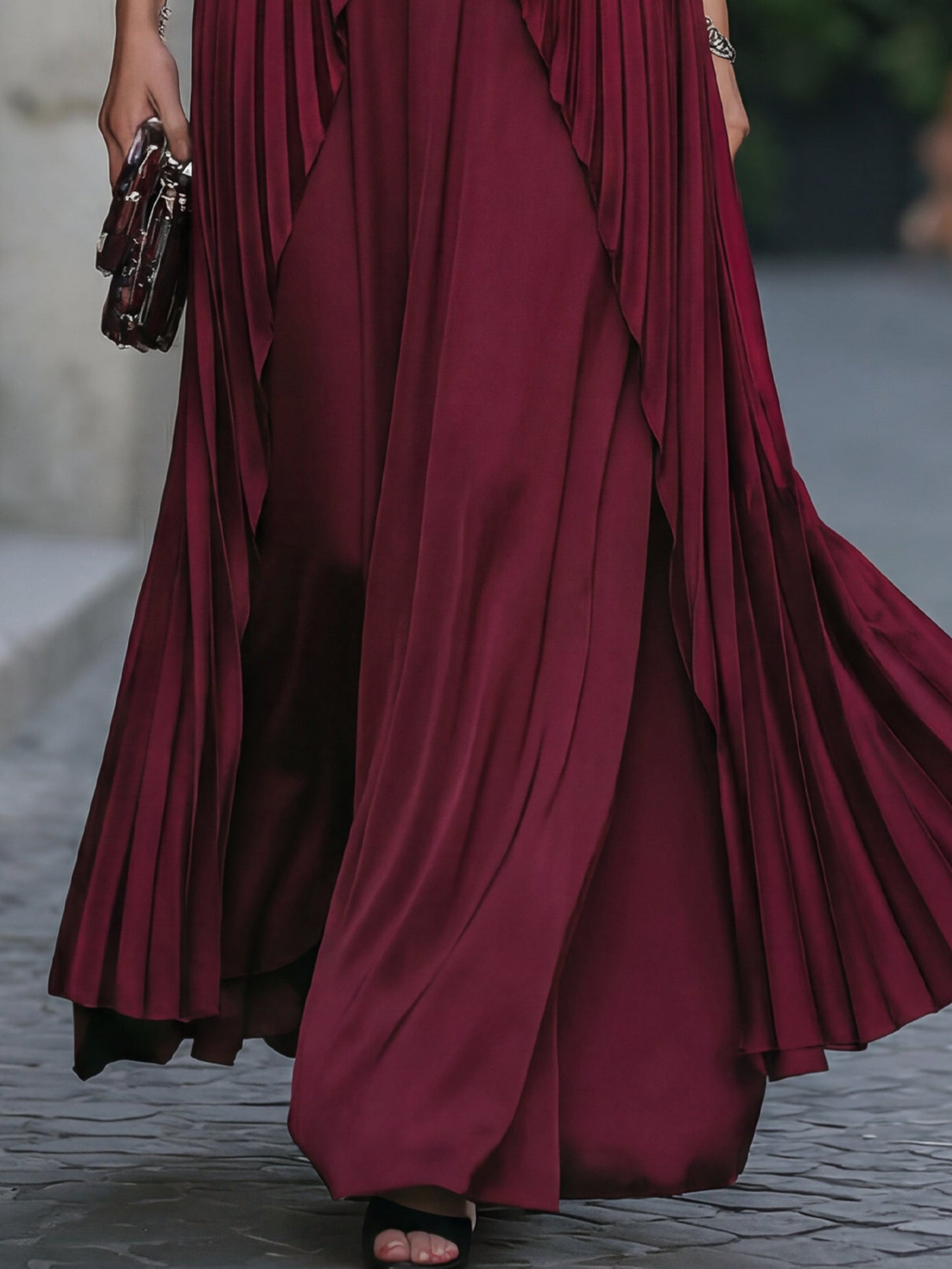 Halter Neck Pleated Overlay Maxi Dress