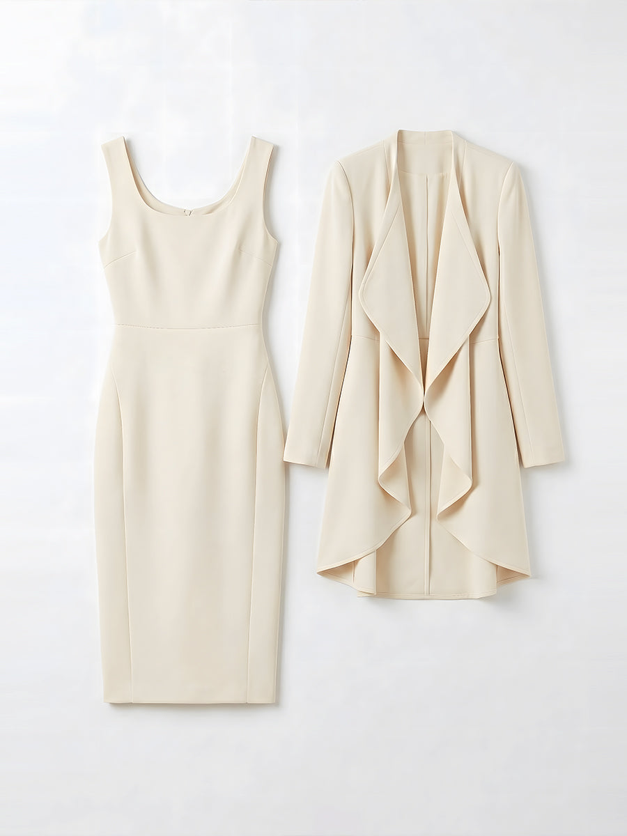 Waterfall Lapel Longline Blazer & Sheath Dress Co-ord Set