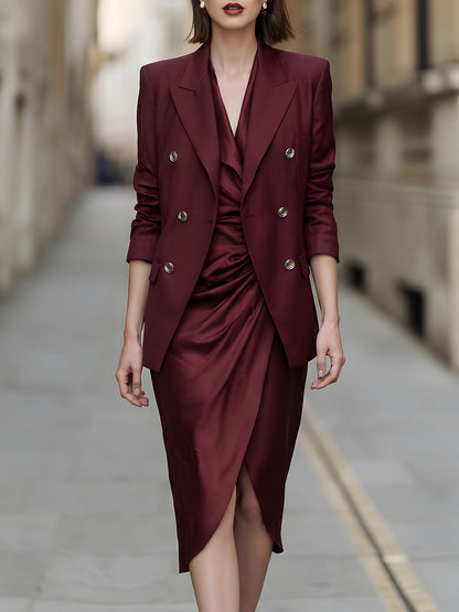 Satin Blazer & Draped Midi Dress Co-ord Set