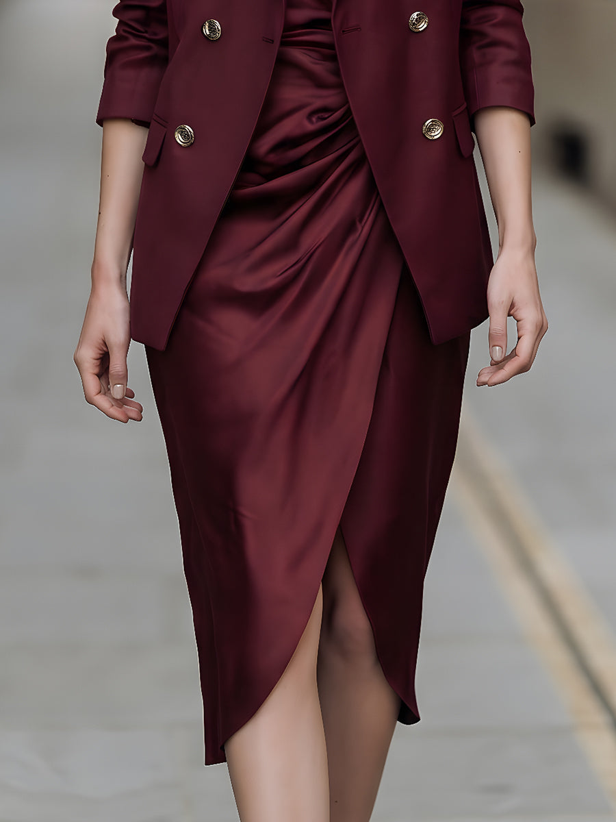 Satin Blazer & Draped Midi Dress Co-ord Set