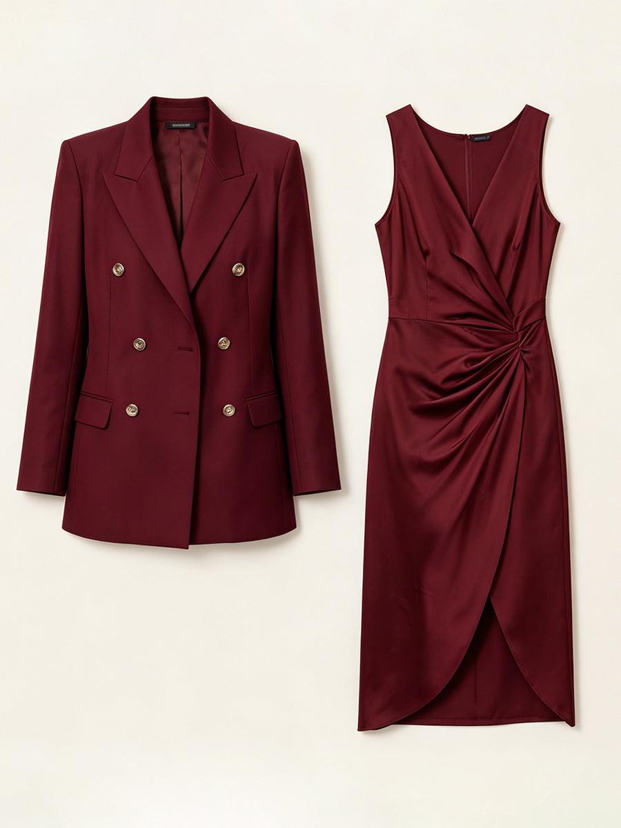 Satin Blazer & Draped Midi Dress Co-ord Set