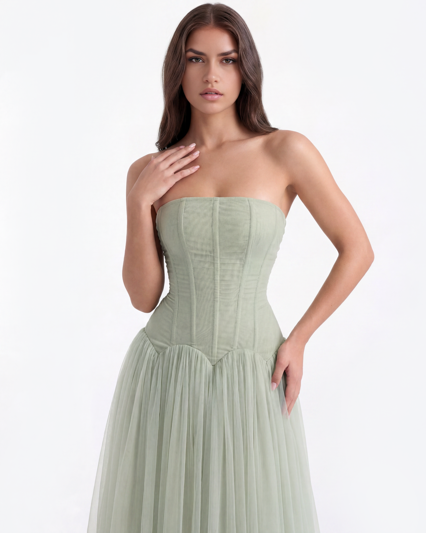 Vestido largo palabra de honor con corsé
