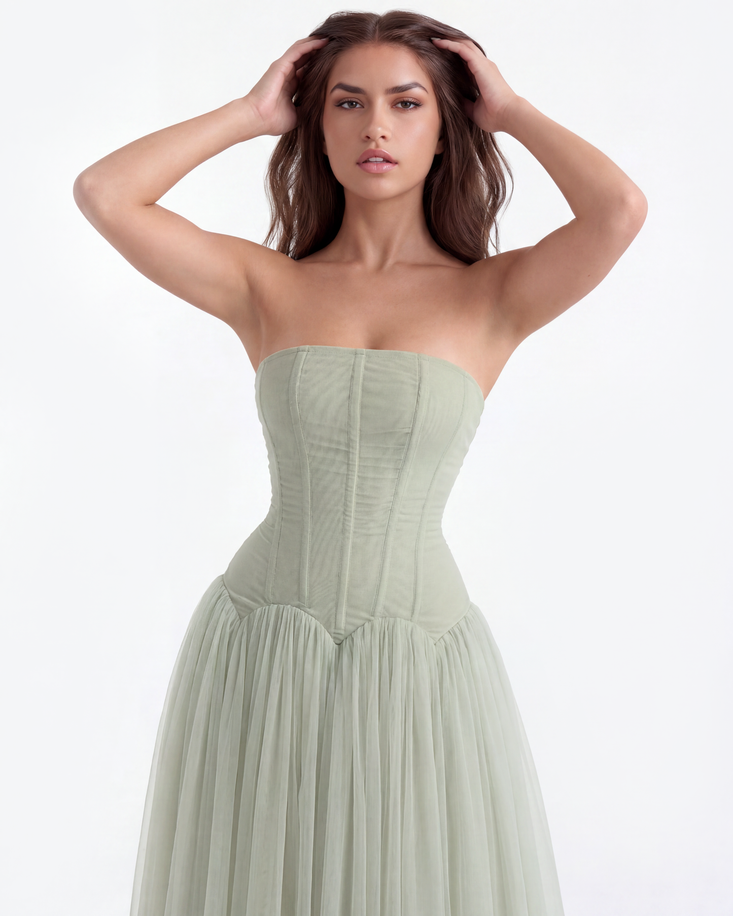 Vestido largo palabra de honor con corsé