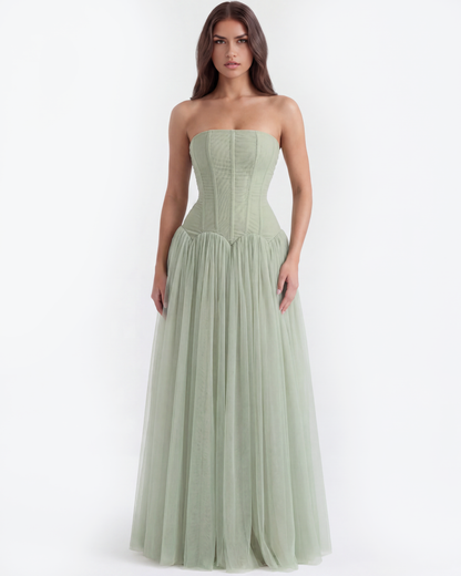 Vestido largo palabra de honor con corsé