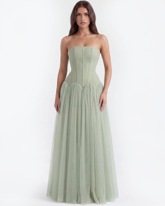 Vestido largo palabra de honor con corsé