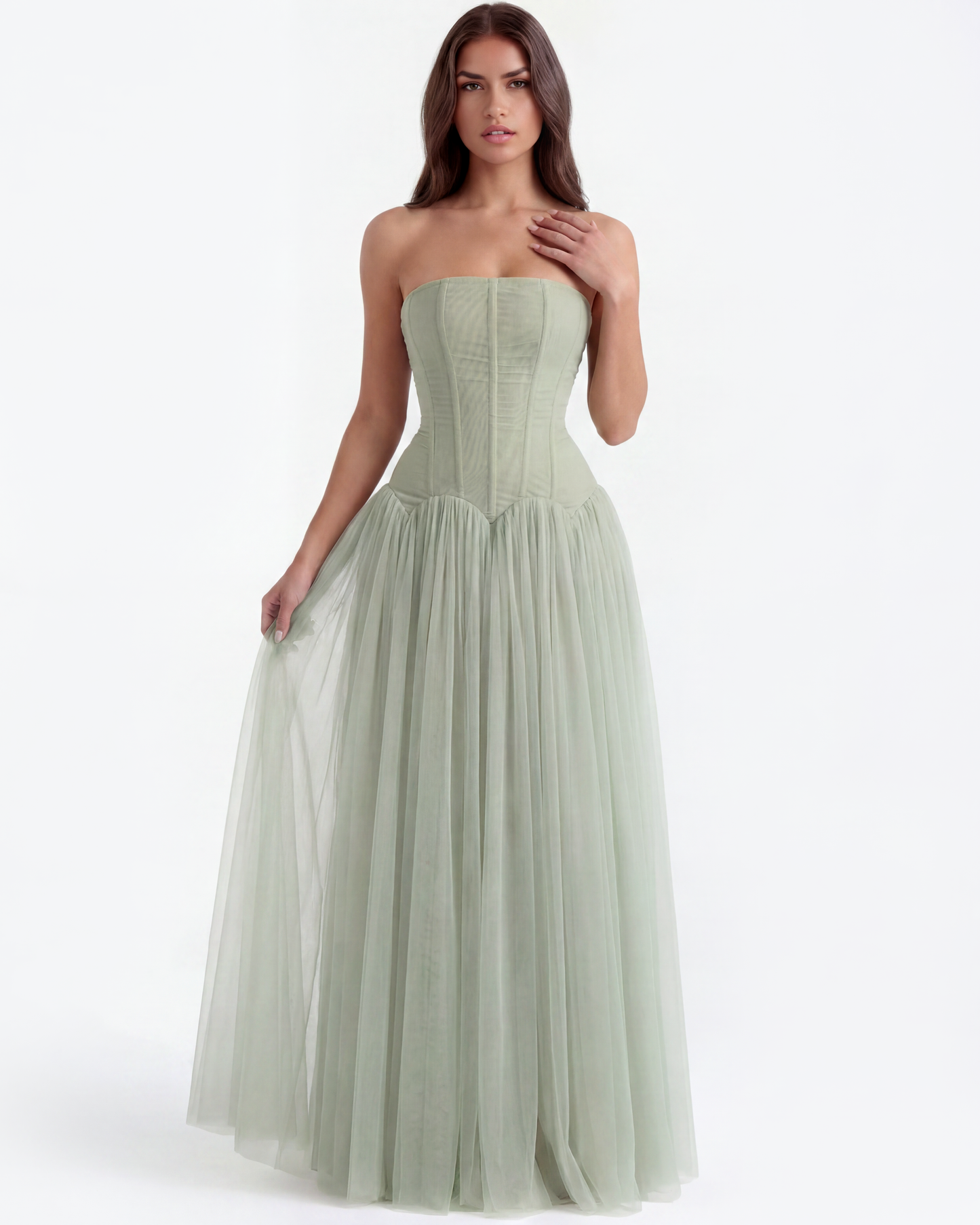Vestido largo palabra de honor con corsé