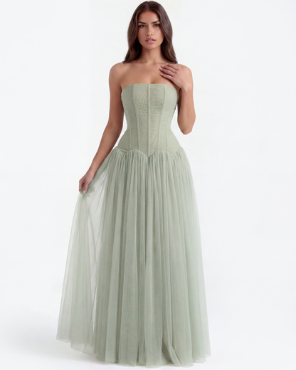 Vestido largo palabra de honor con corsé