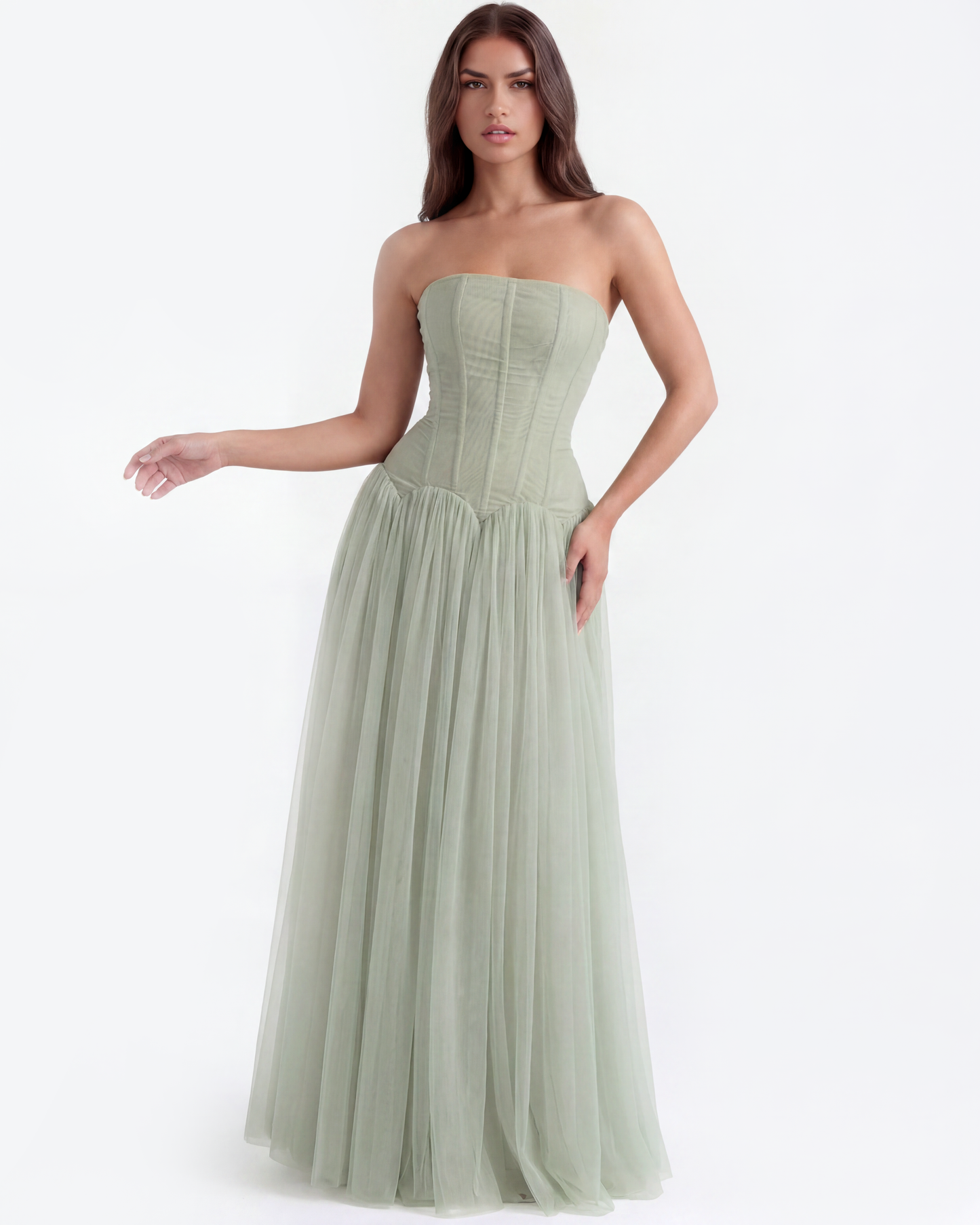 Vestido largo palabra de honor con corsé