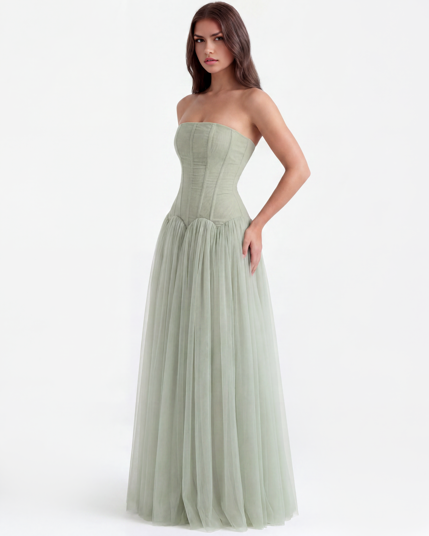 Vestido largo palabra de honor con corsé