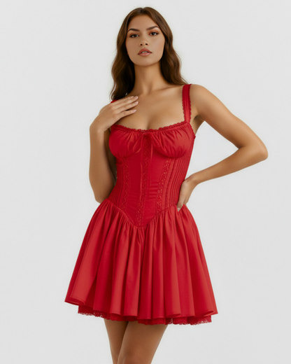 Short dress with a corset and a flowing skirt