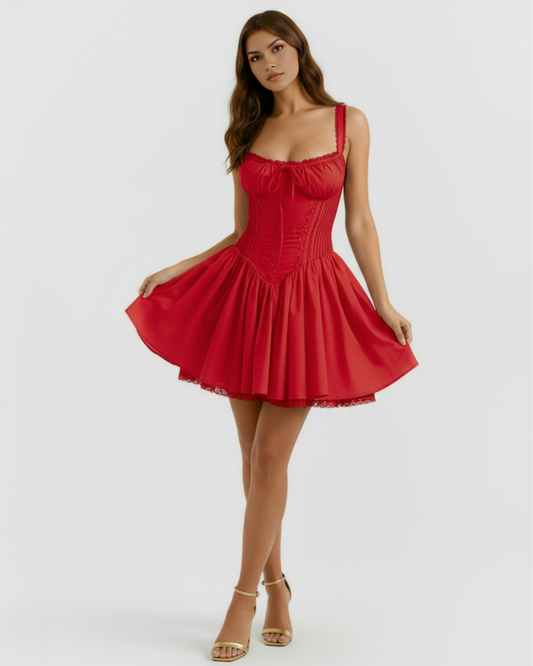 Short dress with a corset and a flowing skirt