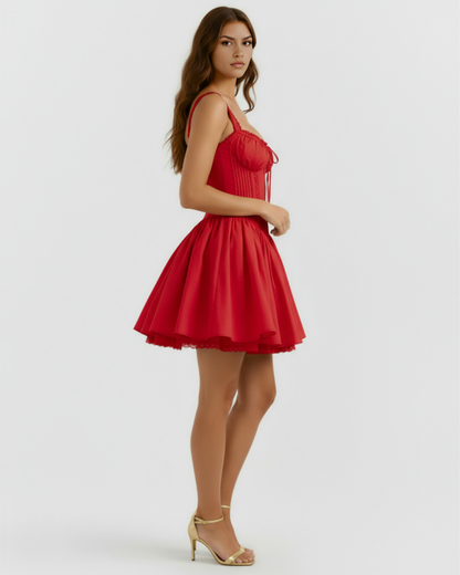 Short dress with a corset and a flowing skirt