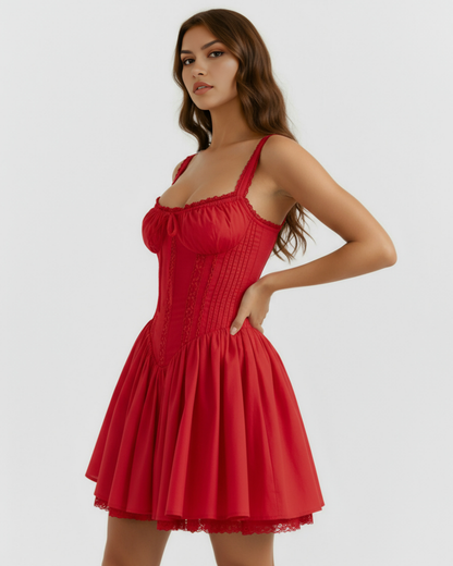 Short dress with a corset and a flowing skirt