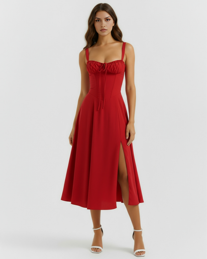 Midi dress with a corset and a slit