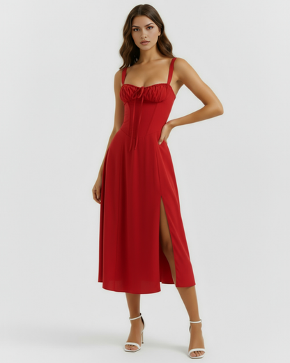 Midi dress with a corset and a slit