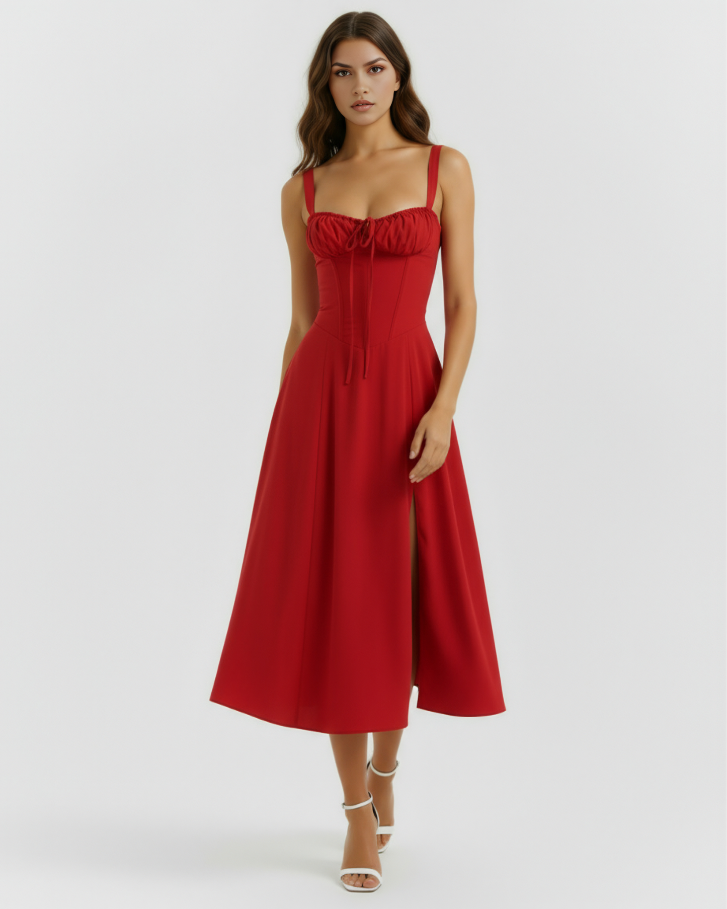 Midi dress with a corset and a slit