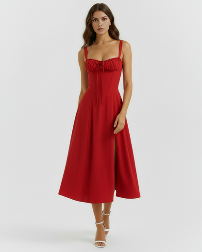 Midi dress with a corset and a slit