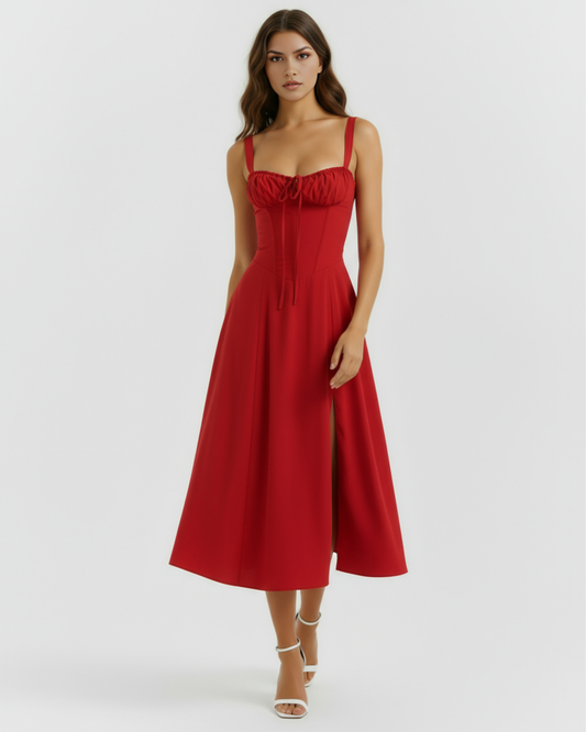 Midi dress with a corset and a slit