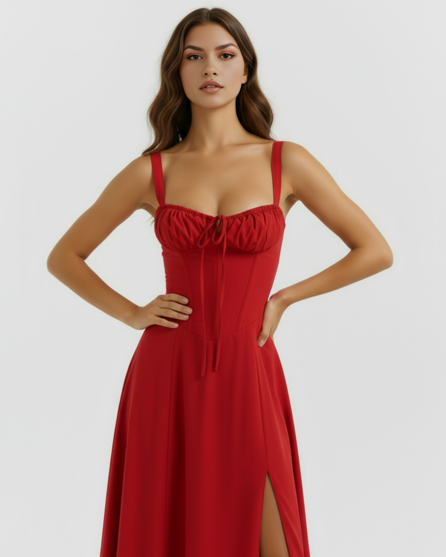 Midi dress with a corset and a slit