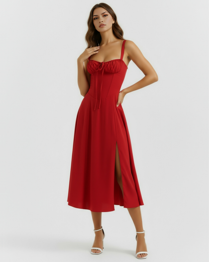 Midi dress with a corset and a slit