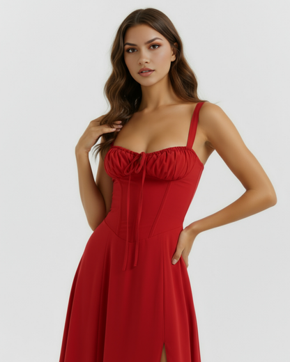 Midi dress with a corset and a slit