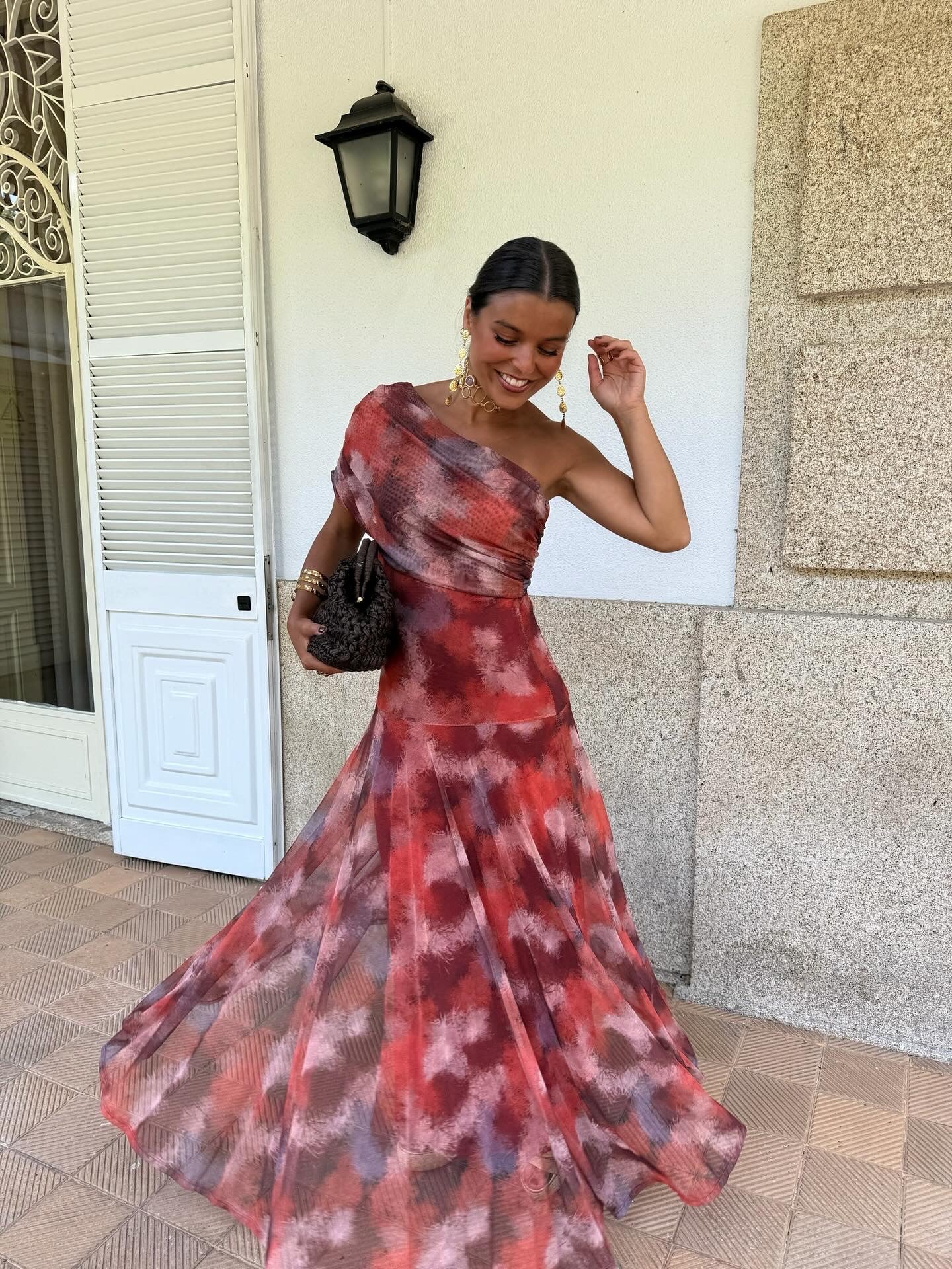 Long Off-the-Shoulder Watercolour Dress
