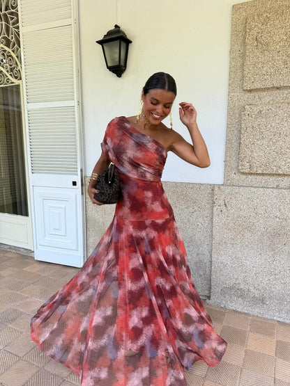 Long Off-the-Shoulder Watercolour Dress