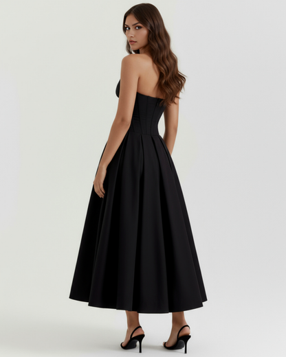 Vestido midi palabra de honor con falda amplia