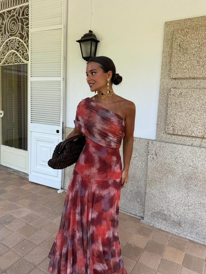Long Off-the-Shoulder Watercolour Dress