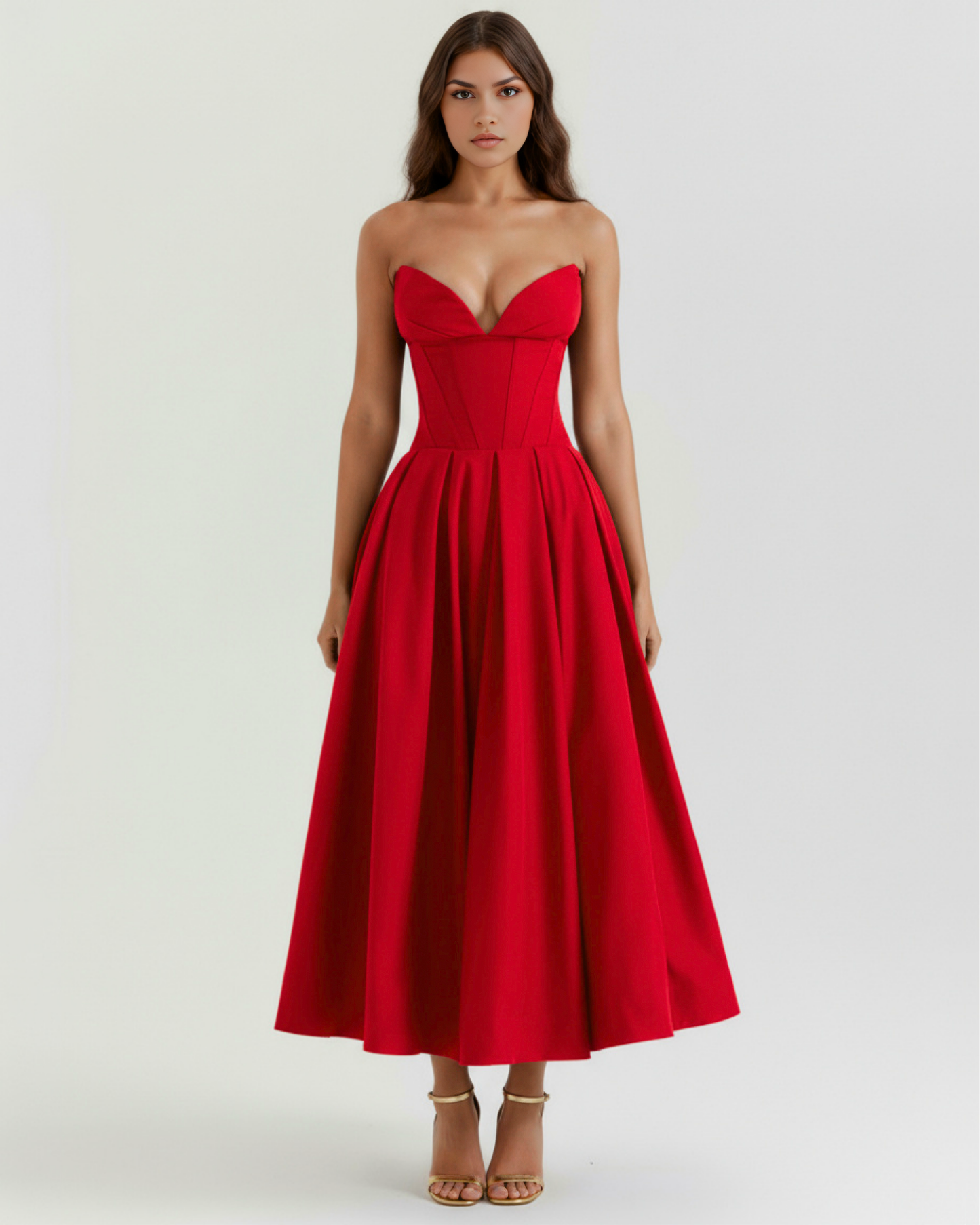 Vestido midi palabra de honor con falda amplia
